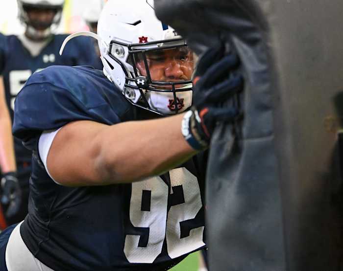 Marquis Burks (92) at Auburn football practice on Friday, March 18, 2022 in Auburn, Ala. Todd Van Emst/AU Athletics